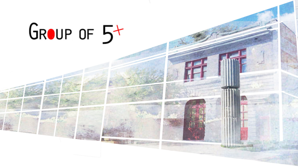 Header image for the Group of 5 webpage. Name of the group and image of the Firestation 14, expected home of the group.