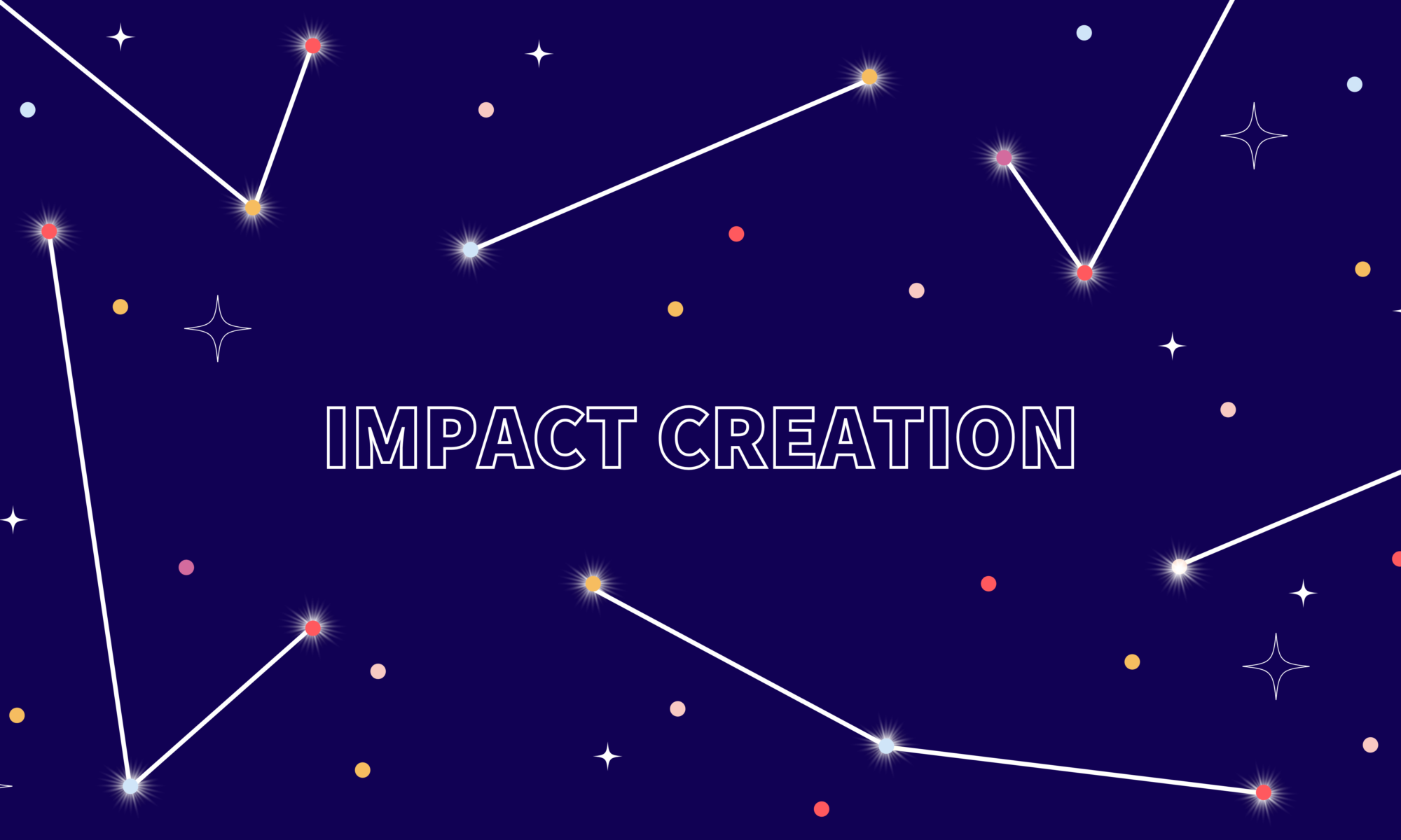 Graphic image of a starry night sky with colourful stars. The image has text which reads: IMPACT CREATION